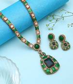 Splendid forest green color american diamond polki necklace set for women party wear