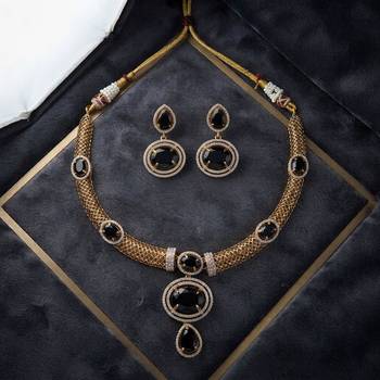 Bold midnight black color american diamond with turkish stone necklace set for parties 1