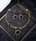Bold midnight black color american diamond with turkish stone necklace set for parties