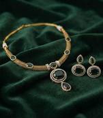 Stunning royal green color american diamond with turkish stone necklace set for bride