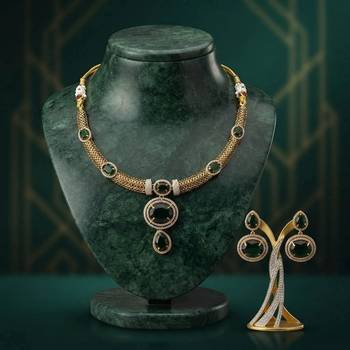 Stunning royal green color american diamond with turkish stone necklace set for bride 2