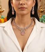 Artistic rainbow multi color american diamond with turkish stone necklace set for functions