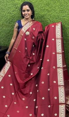 maroon silk blend banarasi jacuard work festive saree with unstitched blouse piece 1