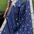 navy blue silk blend banarasi jacuard work festive saree with unstitched blouse piece