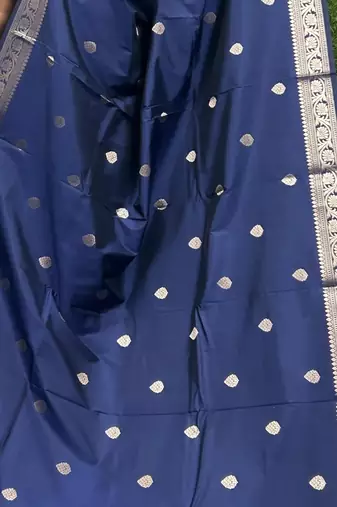 navy blue silk blend banarasi jacuard work festive saree with unstitched blouse piece