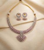 Delicate soft pink color american diamond necklace set for modern wedding guests