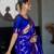 royal blue silk blend banarasi jacuard work festive saree with unstitched blouse piece