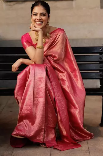 pink silk blend banarasi jacuard work festive saree with unstitched blouse piece