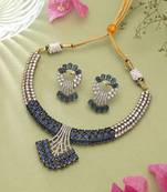 Majestic sapphire blue color american diamond necklace set for glamorous evening affairs