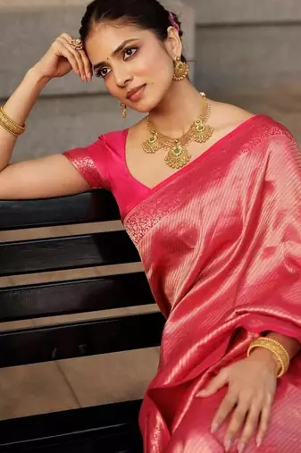 pink silk blend banarasi jacuard work festive saree with unstitched blouse piece