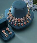 Grand sabyasachi inspired multi color russian stone necklace set for royal brides