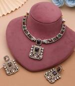 Earthy warm brown color american diamond polki necklace set for fusion attire