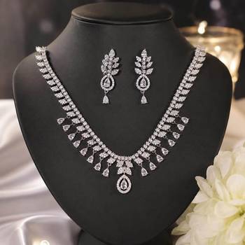 Pristine crystal white color american diamond necklace set for elegant western outfits 1