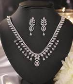Pristine crystal white color american diamond necklace set for elegant western outfits