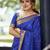 royal blue silk blend banarasi jacuard work festive saree with unstitched blouse piece