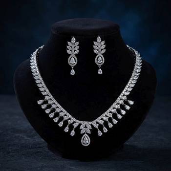 Pristine crystal white color american diamond necklace set for elegant western outfits 3
