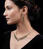 Sparkling emerald green color american diamond necklace set for festive celebrations