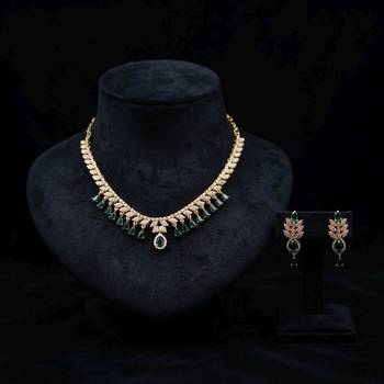 Sparkling emerald green color american diamond necklace set for festive celebrations 2