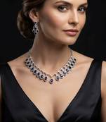 Ocean blue color american diamond necklace set for contemporary ethnic fashion outfits