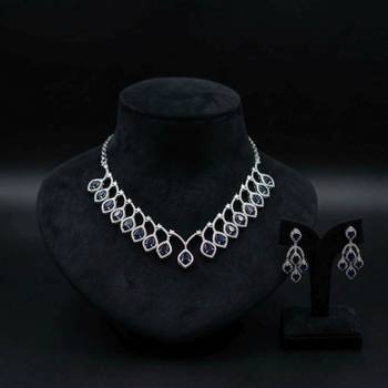 Ocean blue color american diamond necklace set for contemporary ethnic fashion outfits 2