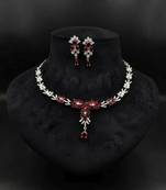 Striking blood red color american diamond necklace set for grand bridal attire