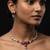 Striking blood red color american diamond necklace set for grand bridal attire