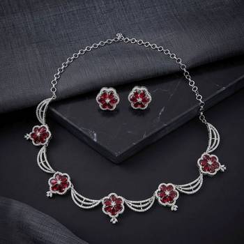 Glamorous ruby red color american diamond necklace set for royal celebration functions 1