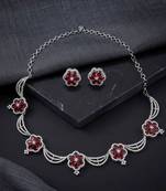 Glamorous ruby red color american diamond necklace set for royal celebration functions