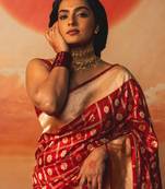 red silk blend banarasi jacuard work festive saree with unstitched blouse piece