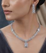Graceful pure white color american diamond necklace set for classic sophisticated style
