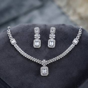Graceful pure white color american diamond necklace set for classic sophisticated style 2