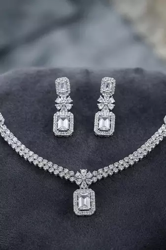 Graceful pure white color american diamond necklace set for classic sophisticated style