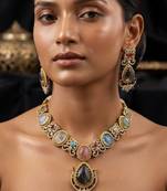 Luxurious designer multi color sabyasachi inspired russian stone necklace set for women