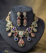 Imperial style multi color sabyasachi inspired russian stone necklace set for functions