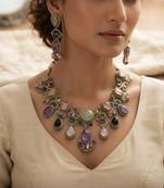 Heavy bridal multi color sabyasachi inspired russian stone necklace set for celebrations