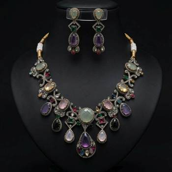 Heavy bridal multi color sabyasachi inspired russian stone necklace set for celebrations 2