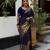 navy blue silk blend banarasi jacuard work festive saree with unstitched blouse piece