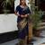 navy blue silk blend banarasi jacuard work festive saree with unstitched blouse piece