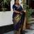 navy blue silk blend banarasi jacuard work festive saree with unstitched blouse piece