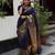 navy blue silk blend banarasi jacuard work festive saree with unstitched blouse piece