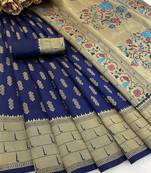 blue silk blend banarasi jacuard work festive saree with unstitched blouse piece