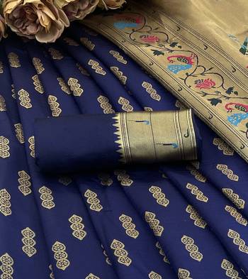 blue silk blend banarasi jacuard work festive saree with unstitched blouse piece 2
