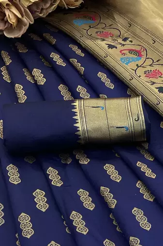 blue silk blend banarasi jacuard work festive saree with unstitched blouse piece