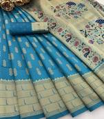 firozi silk blend banarasi jacuard work festive saree with unstitched blouse piece