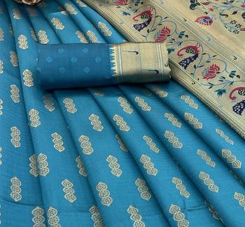firozi silk blend banarasi jacuard work festive saree with unstitched blouse piece 2