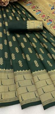 green  silk blend banarasi jacuard work festive saree with unstitched blouse piece 2