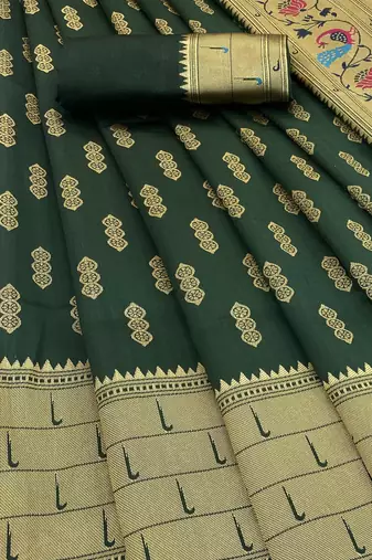 green  silk blend banarasi jacuard work festive saree with unstitched blouse piece