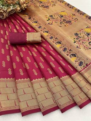 pink silk blend banarasi jacuard work festive saree with unstitched blouse piece 1