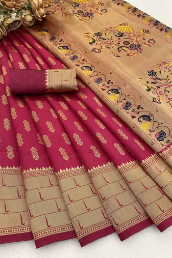 pink silk blend banarasi jacuard work festive saree with unstitched blouse piece