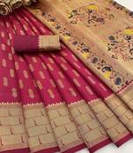 pink silk blend banarasi jacuard work festive saree with unstitched blouse piece